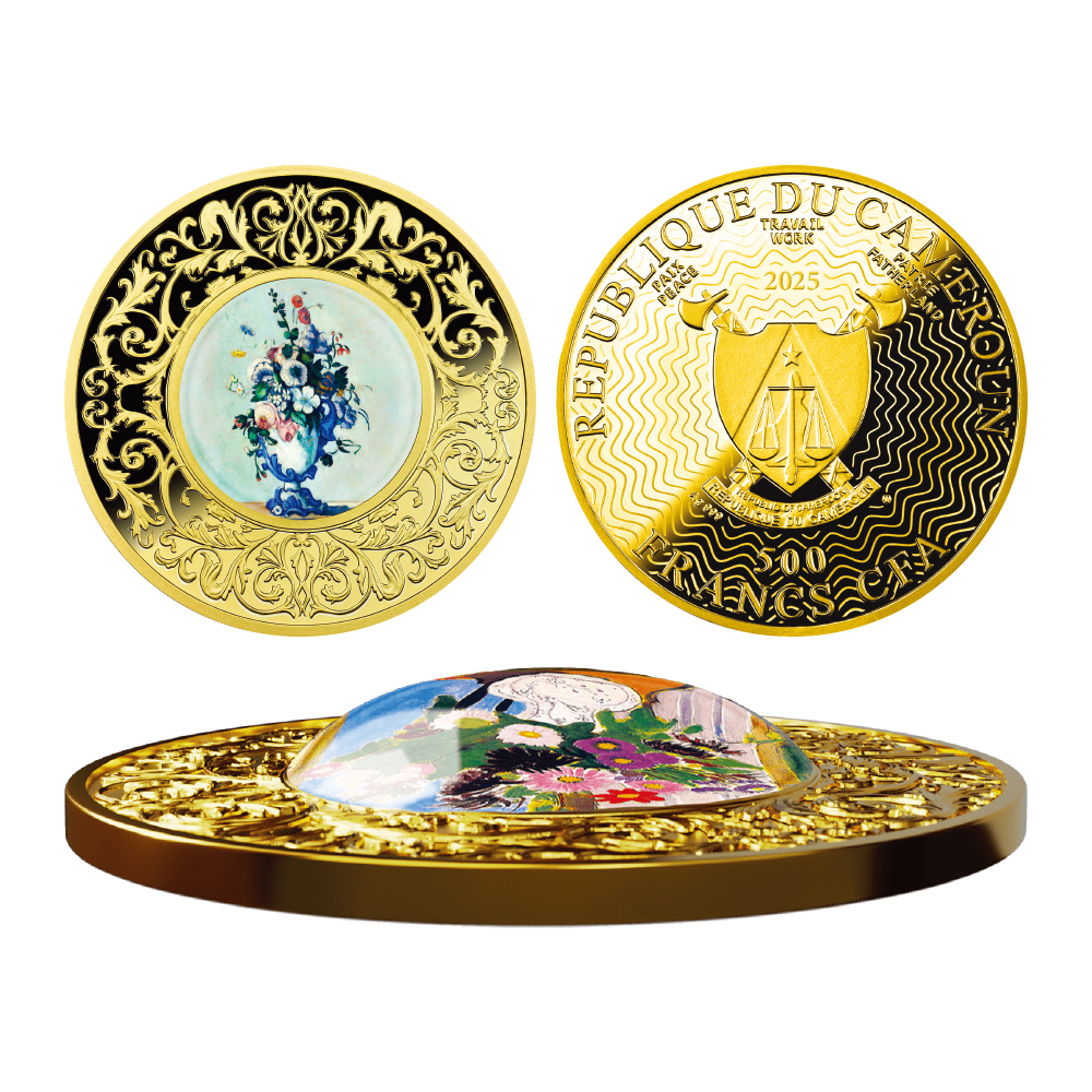 카메룬 2025 ‘폴 세잔 - 꽃’ 입체형 금도금 색채 은화